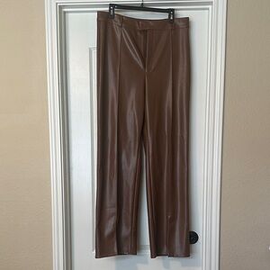 Missguided Brown Faux Leather Pants - high waist